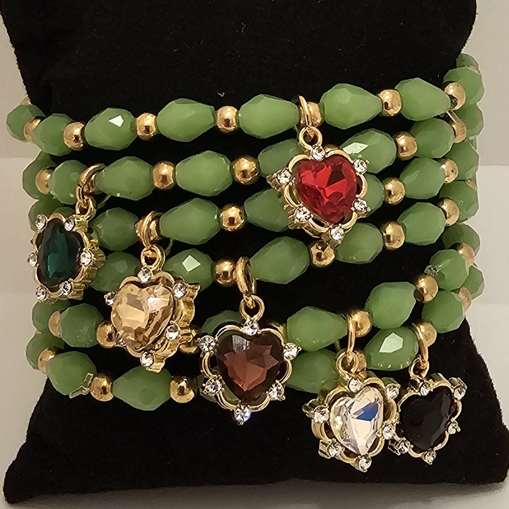 Green Beaded Bracelet with Golden Accents Select 1
